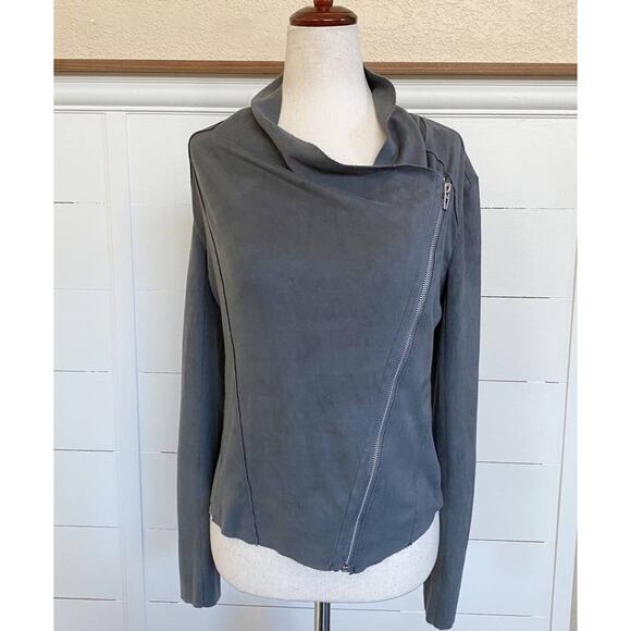 BLANKNYC Drape Front Faux Suede Asymmetrical Zip Jacket Grey XS - Picture 6 of 14